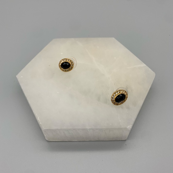 Vintage Gold, Black and Rhinestone Roman Earrings. Good Condition. - Picture 2 of 2